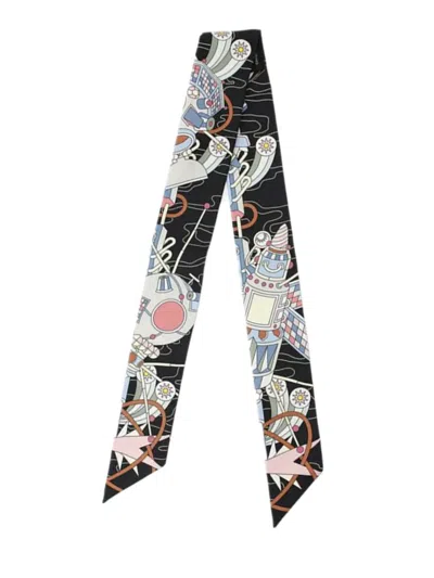 Pre-owned Hermes 2010-2025 Odyssey Silk Twilly Scarf Scarves In Black