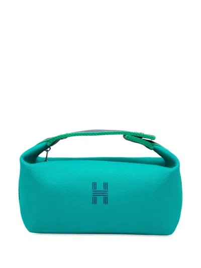 Pre-owned Hermes 2010-2025 Small Canvas Bride A Brac Case Vanity Bag In Blue