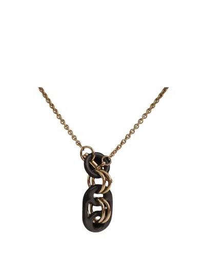 Pre-owned Hermes 2010-2025 Small Gold Plated Horn Eurydice Pendant Necklace Costume Necklace