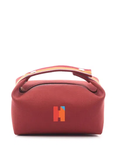 Pre-owned Hermes 2010-2025 Small Toile Bride A Brac Case Handbag In Brown