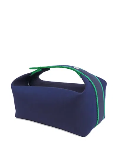 Pre-owned Hermes 2010-2025 Small Toile Bride A Brac Case Vanity Bag In Blue