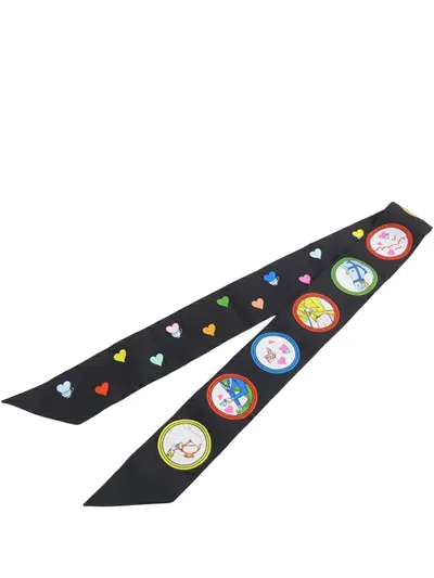 Pre-owned Hermes 2010-2025 Tea Time Silk Twilly Scarf Scarves In Black