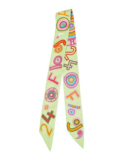Pre-owned Hermes 2010-2025 Tohu Bohu Silk Twilly Scarf Scarves In Green