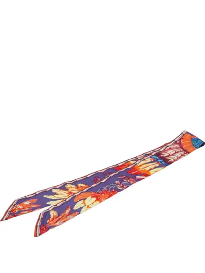 Pre-owned Hermes 2010-2025 Twill Feather Motif Silk Twilly Scarf Scarves In Multi