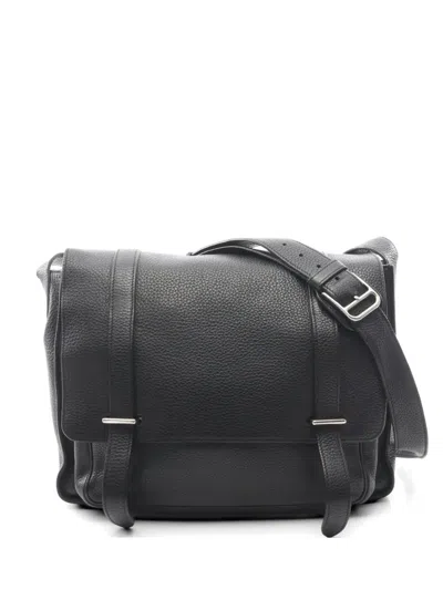 Pre-owned Hermes 2010 35 Buzas Clemence-leather Shoulder Bag In Black