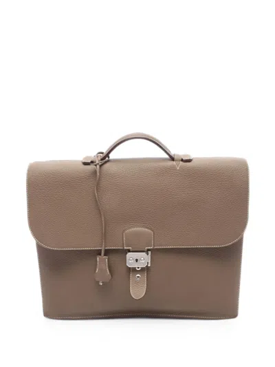 Pre-owned Hermes 2010 38 Sac Adepesh Briefcase In Gray
