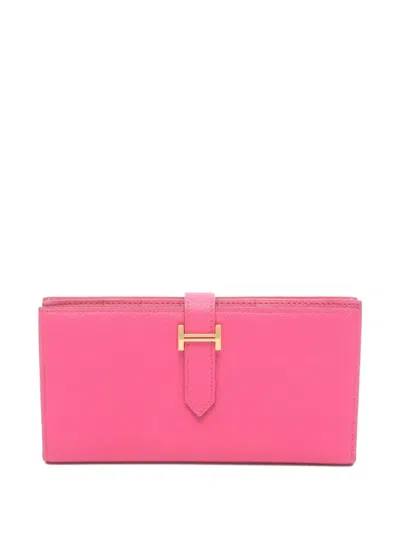 Pre-owned Hermes 2010 Béarn Soufflé Bi-fold Wallet In Pink