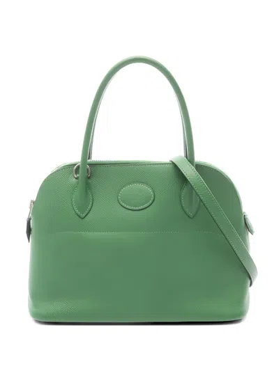 Pre-owned Hermes 2010 Bolide 27 Grained Leather Tote Bag In Green