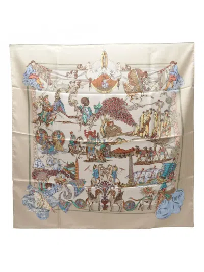 Pre-owned Hermes 2010 Carré 90 Au Fil De La Soie Scarf In Neutrals