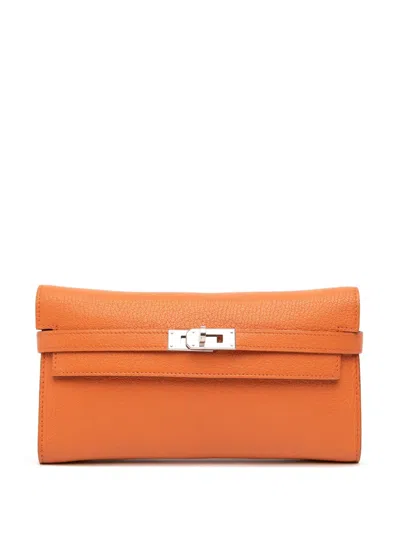 Pre-owned Hermes 2010 Chevre Mysore Kelly Longue Wallet Long Wallets In Orange
