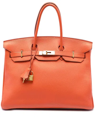 Pre-owned Hermes 2010 Clemence Birkin Retourne 35 Handbag In Orange