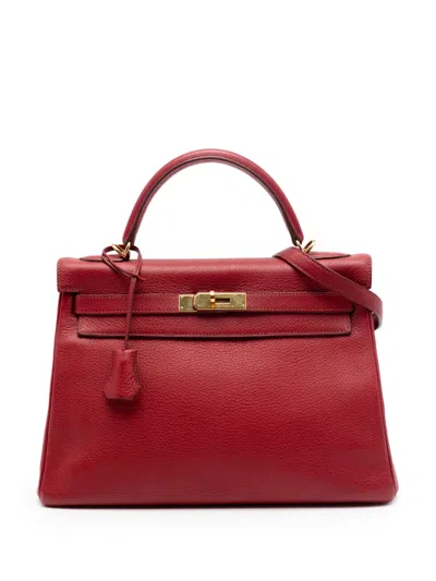 Pre-owned Hermes 2010 Clemence Kelly Ii Retourne 32 Satchel In Red