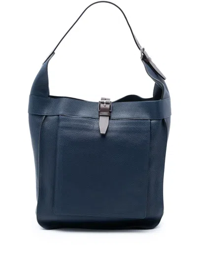 Pre-owned Hermes 2010 Clemence Marwari Pm Shoulder Bag In Blue