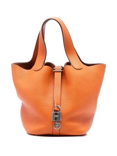 Pre-owned Hermes 2010 Clemence Picotin Lock 18 Handbag In Orange