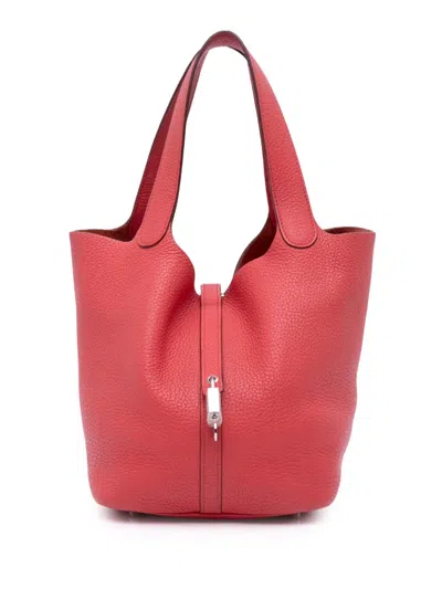 Pre-owned Hermes 2010 Clemence Picotin Lock 22 Handbag In Red