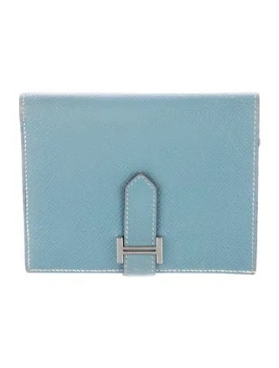Pre-owned Hermes 2010 Compact Bearn Wallet In Blue