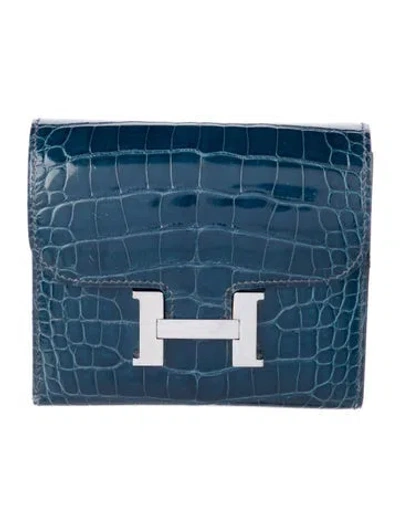 Pre-owned Hermes 2010 Constance Compact Wallet In Blue