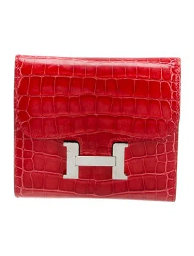 Pre-owned Hermes 2010 Constance Compact Wallet In Red