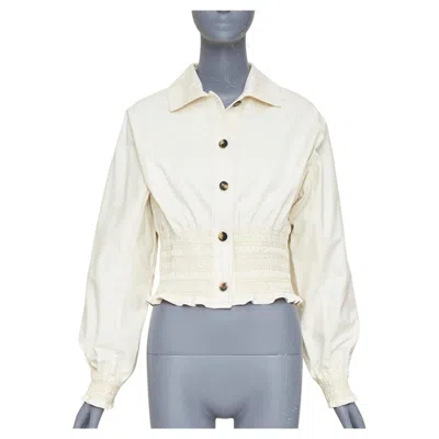 Pre-owned Hermes 2010 Crude Cell Cotton Smocked Waist Cropped Overshirt Jacket Fr38 M In Gray