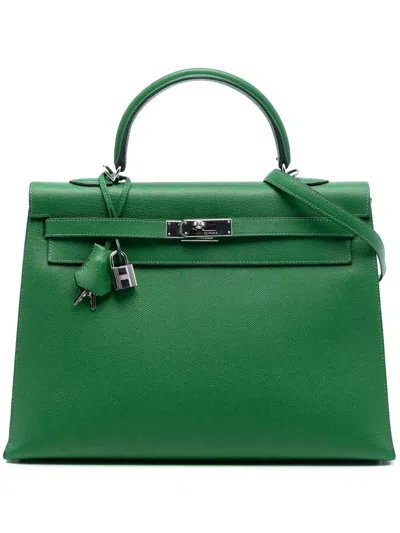 Pre-owned Hermes 2010 Epsom Kelly Ii Sellier 35 Satchel In Green