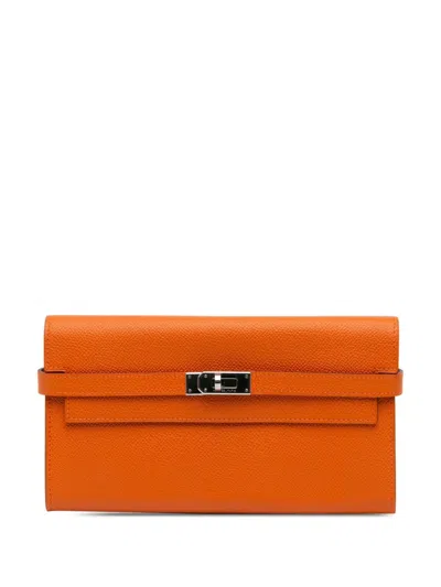Pre-owned Hermes 2010 Epsom Kelly Longue Wallet Long Wallets In Orange