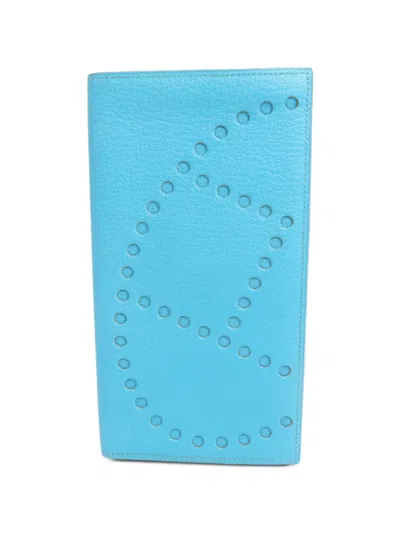 Pre-owned Hermes 2010 Evelyne Wallet In Blue