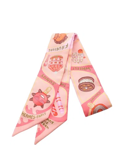 Pre-owned Hermes 2010's Funny Ice Cream Ribbon Scarf In Pink