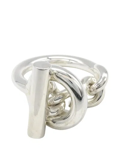 Pre-owned Hermes 2010 Gm Croisette Ring In Silver