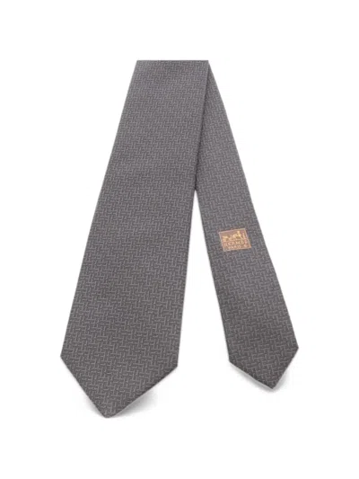 Pre-owned Hermes 2010 H Logo Pattern Tie In Grey