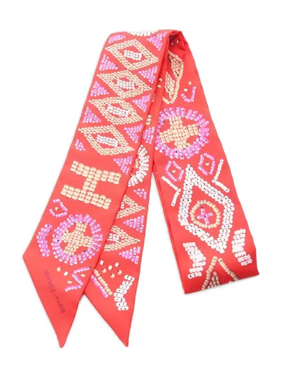 Pre-owned Hermes 2010 Kelly En Perles Twilly Scarf In Red