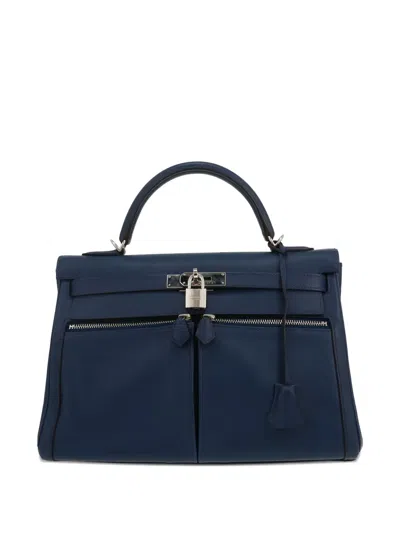 Pre-owned Hermes 2010 Kelly Lakis Tote Bag In Blue
