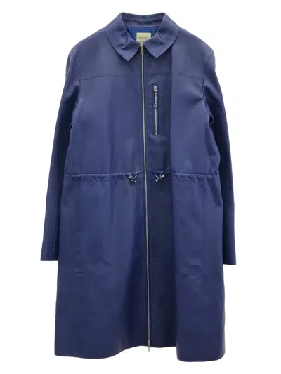 Pre-owned Hermes 2010 Leather Coat In Blue