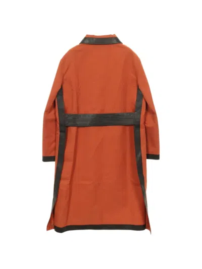 Pre-owned Hermes 2010 Leather-trim Trench Coat In Orange