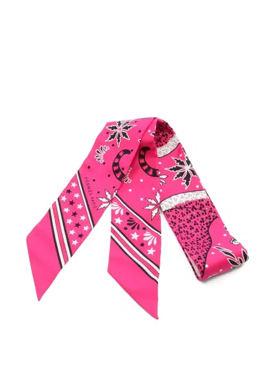 Pre-owned Hermes 2010 Les Leopards Bandana Twilly Scarf In Pink