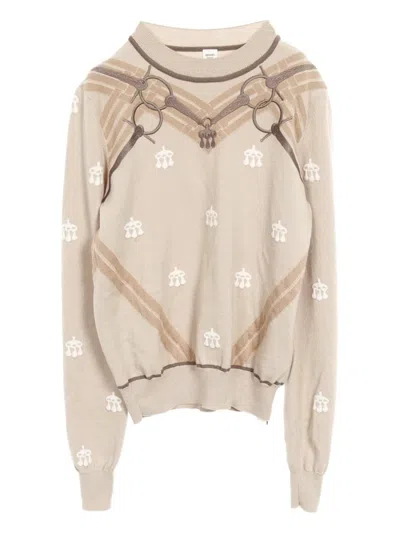 Pre-owned Hermes 2010 Mors A Jouets-embroidered Jumper In Neutral