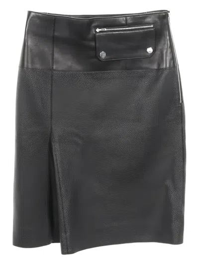Pre-owned Hermes 2010 Serie Leather Midi Skirt In Black