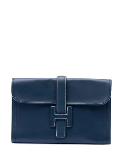 Pre-owned Hermes 2010 Swift Jige 29 Clutch Bag In Blue