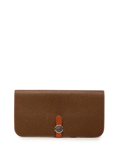 Pre-owned Hermes 2010 Togo Dogon Duo Wallet Gm Long Wallets In Brown