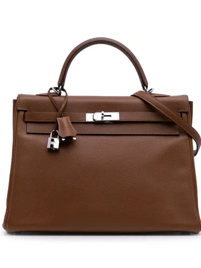 Pre-owned Hermes 2010 Togo Kelly Ii Retourne 35 Satchel In Brown