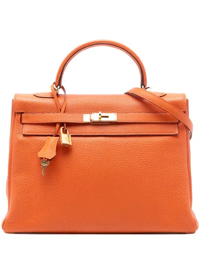 Pre-owned Hermes 2010 Togo Kelly Ii Retourne 35 Satchel In Orange