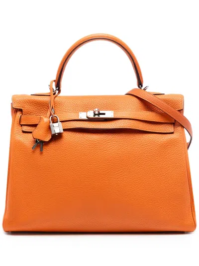 Pre-owned Hermes 2010 Togo Kelly Ii Retourne 35 Satchel In Orange