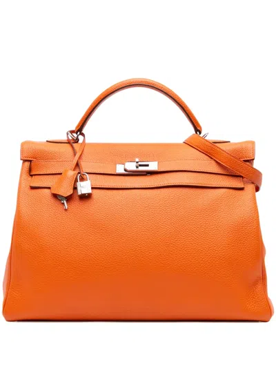 Pre-owned Hermes 2010 Togo Kelly Ii Retourne 40 Satchel In Orange