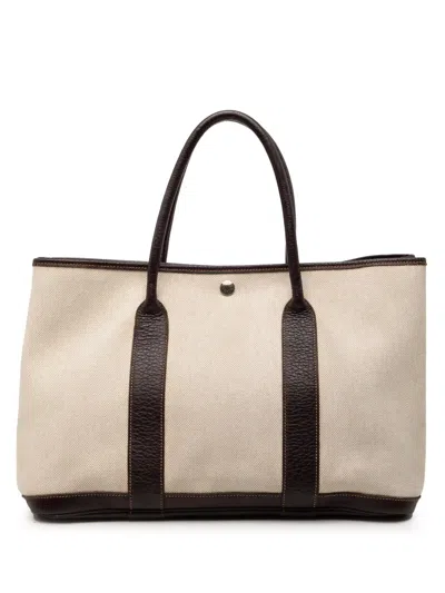 Pre-owned Hermes 2010 Toile And Negonda Garden Party 36 Tote Bag In Brown