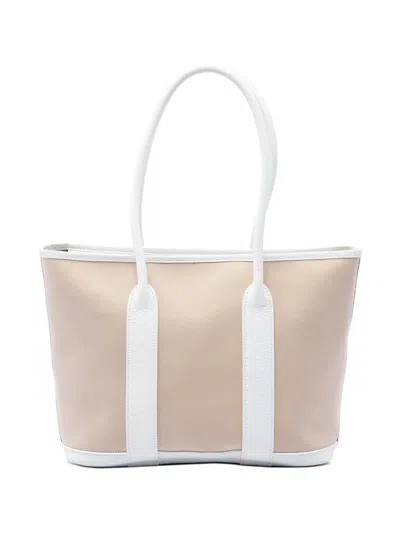Pre-owned Hermes 2010 Toile And Negonda Garden Party Zip 30 Tote Bag In White