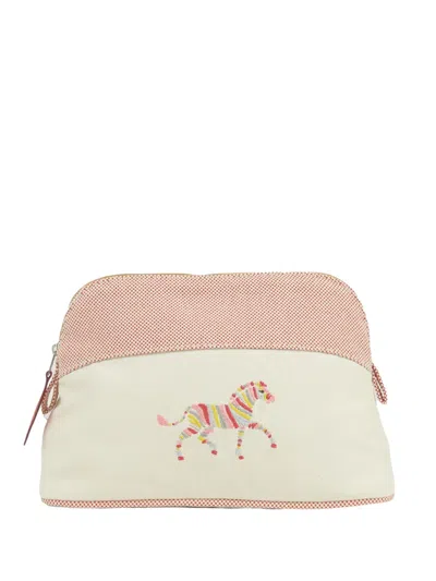 Pre-owned Hermes 2010 Toile Bolide Rainbow Zebra Pm Pouch In Pink