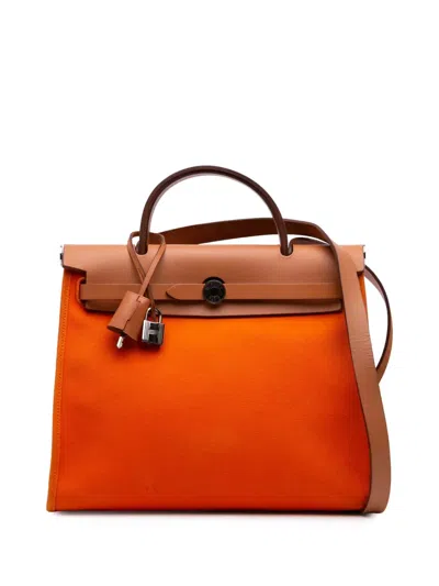 Pre-owned Hermes 2010 Toile Herbag Zip 31 Satchel In Orange