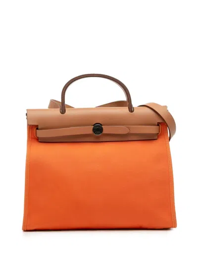 Pre-owned Hermes 2010 Toile Herbag Zip 31 Satchel In Orange