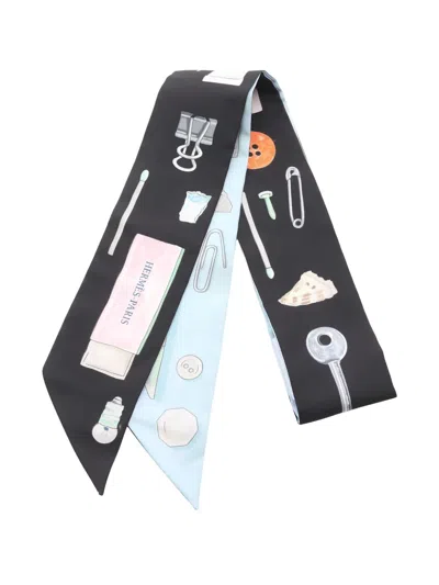 Pre-owned Hermes 2010's Twill Ribbon Scarf In Blue