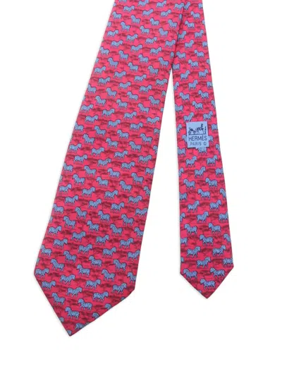 Pre-owned Hermes 2010 Zebra-print Tie In Pink