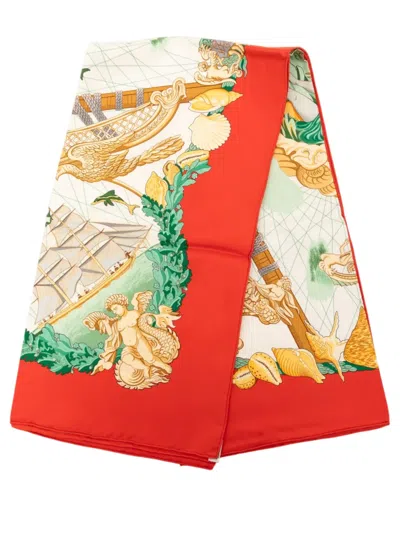 Pre-owned Hermes 2010-2018 Balade Oceane Silk Scarf 90 Scarves In Red